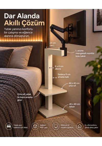 Yatak Setup Monitör Standı Dar Alanda Çok İş