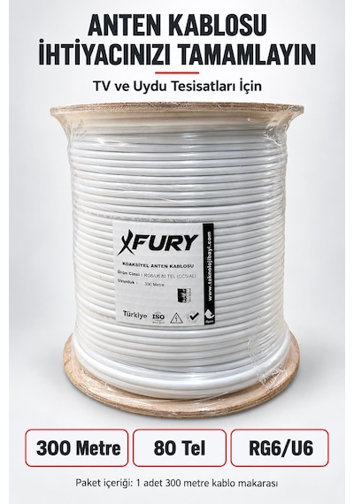 Fury 80 Tel Rg6-u6 Koaksiyel Tv Ve Uydu Anten Kablosu 300 Metre