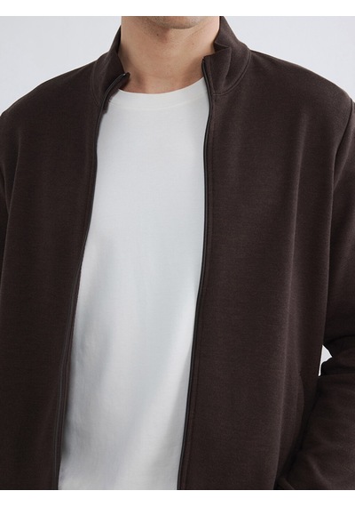 Lcwaıkıkı Classic Kahverengi Dik Yaka Erkek Fermuarlı Sweatshirt