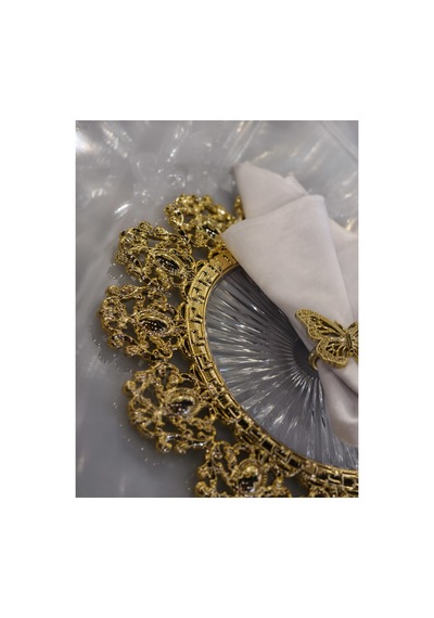 6 Adet Set Gold Detaylı Şeffaf Supla 30 Cm - Lüks Amerikan Servis Ve Yemek Masası Dekorasyonu Altın - 825371864 Altın