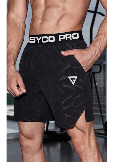Ghassy Co. Erkek Runnig Pro Elastik Bel Nefes Alabilen Koşu Fitness Spor Şortu 001 Siyah