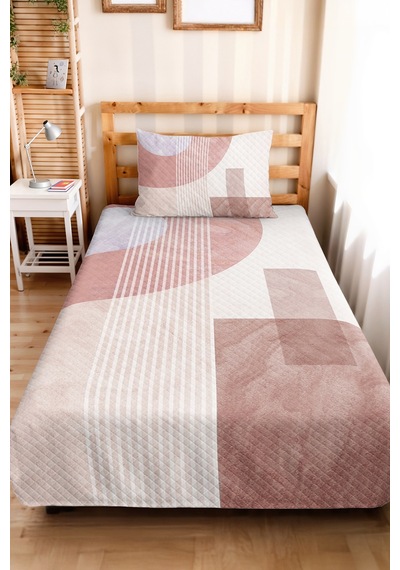 Geometrik Pudra Genç Odası Tek Kişilik Pike Takımı - Modern Bej 160x220 Cm Kapitone Yatak Örtüsü Kırık Kâğıt Nefesi