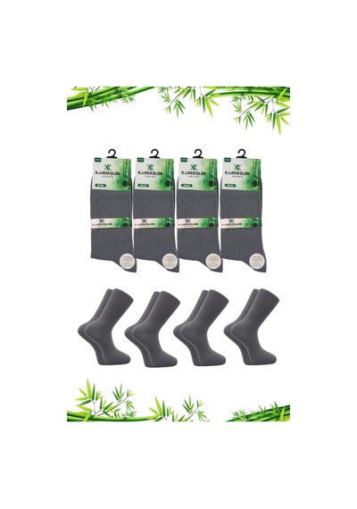 Kardeşler Çorap Erkek Bambu Soket Uzun Düz Gri Çorap Dikişsiz 4'lü Paket Gri - 251710675 Gri