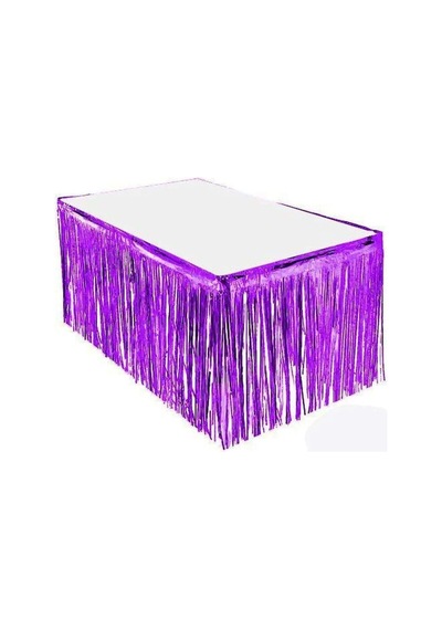 Metalize Masa Eteği Mor Masa Püskülü 360x75 Cm Parlak Mor Masa Kenarı Eteği Metalik Folyo