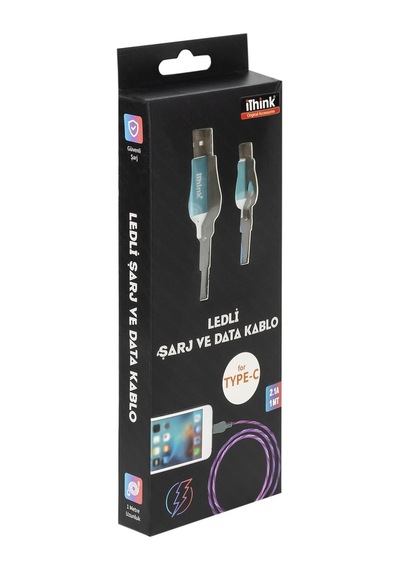 İthink K80C Usb To Type-c Led Işıklı Kablo Mavi