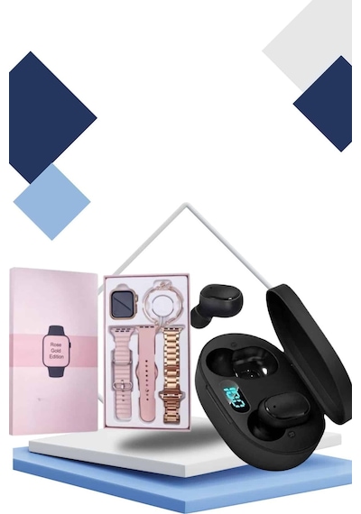 Nabız Ölçer Bileklikli Akıllı Saat Ve Dijital Göstergeli Bluetooth Kulaklık Çoklu  Şarj Girişi