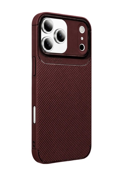 Newface Apple iPhone Uyumlu  17 Pro Max Auto Focus Karbon Kapak - Bordo Belirtilmemiş