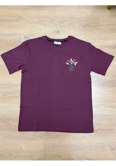 Yubistitch Tshirt Nakış İşlemeli Demet Çiçek- Penye-bordo