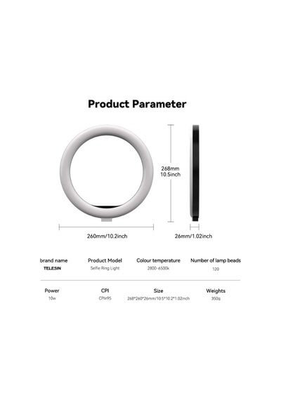 Telesin Selfie Ring Light 10ınç