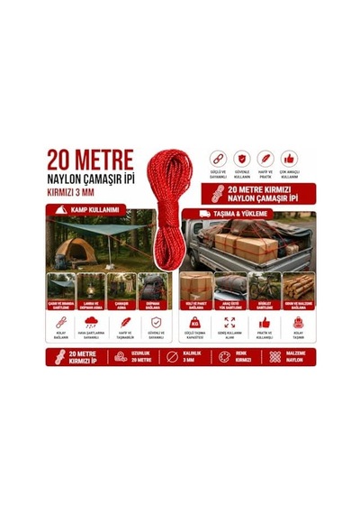 20 Metre Kırmızı Naylon İp 3 Mm, Çok Amaçlı Dayanıklı Çamaşır İpi, Kamp Bahçe Balkon Hamak Ve Taşıma Sabitleme İpi, Dayanıklı Çamaşır İpi Kalın, Asma İpi Güçlü Halat İp, Sağlam İp, Kaliteli Açık Ahşap 20 Metre Kırmızı Naylon İp 3 Mm, Çok Amaçlı Dayanıklı Çamaşır İpi, Kamp Bahçe Balkon Hamak Ve Taşıma Sabitleme İpi, Dayanıklı Çamaşır İpi Kalın, Asma İpi Güçlü Halat İp, Sağlam İp, Kaliteli Açık Ahşap