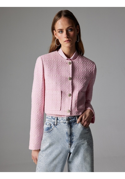 Koton Crop Tüvit Ceket Gold Düğmeli Cep Detaylı Pembe 4sak50079pw 4SAK50079PW282 Gül