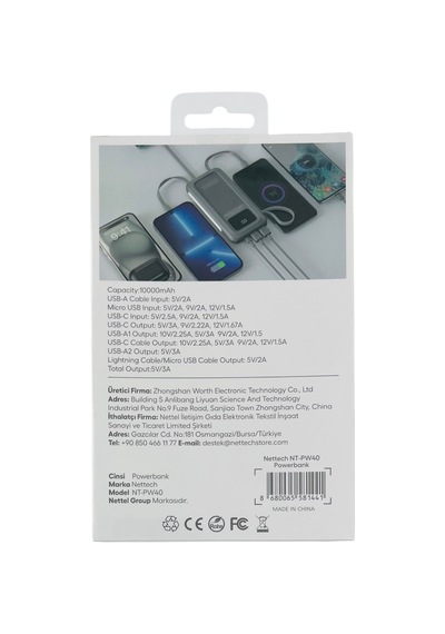 Nettech Nt-pw40 22.5w 10000 Mah Taşınabilir Powerbank - Gri Gri