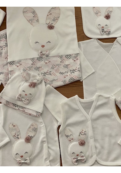Gaye Bebe Gaye Tavşan Kabartma Desen 10 Parça Hastane Çıkışı Seti Beyaz Çok Renkli