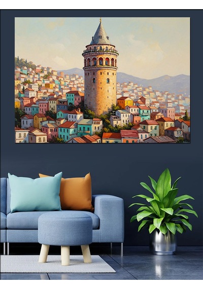 Tepeden Galata Kulesi Ve İstanbul Dekoratif Kanvas - Mdf Ahşap Tablo