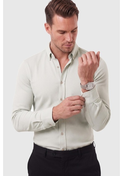 Rizzup Erkek %97 Pamuk Slim Fit Dar Kesim Petek Dokulu Likralı Örme Yeşil Gömlek 2600707