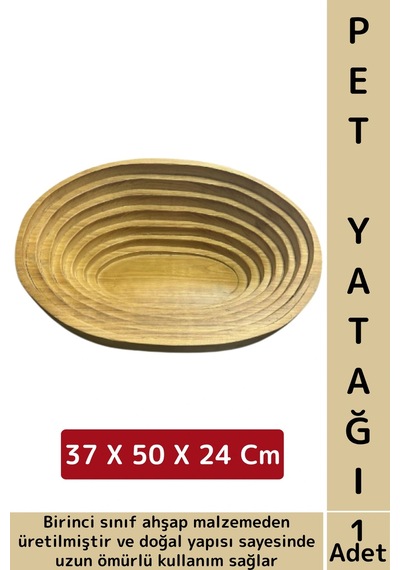 Evcil Hayvan Konforlu Kolay Temizlenir Çok Şık Oval Doğal Ahşap Kedi Köpek Yatağı 37 X 50 X 24 Cm