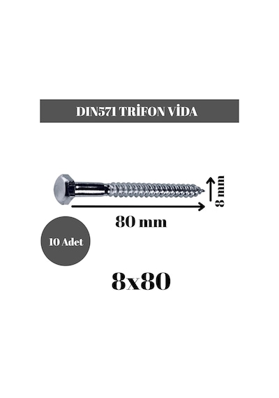 Trifon Vida 8x80 Mm Altı Köşe Anahtar Başlı Vida 10'lu Paket 8 x 80 MM