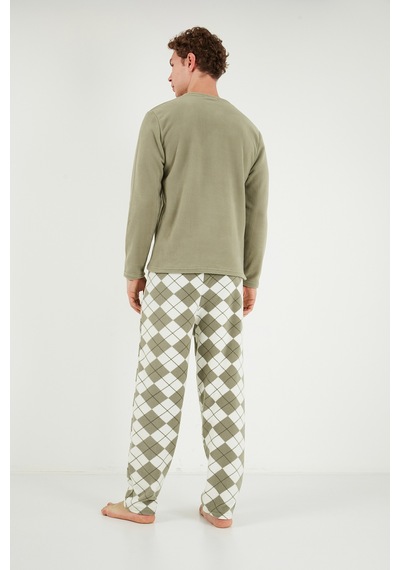 Buratti Ekoseli Bisiklet Yaka Yumuşak Dokulu Polar Pijama Takımı Erkek Pijama Takımı 6097064 Gri