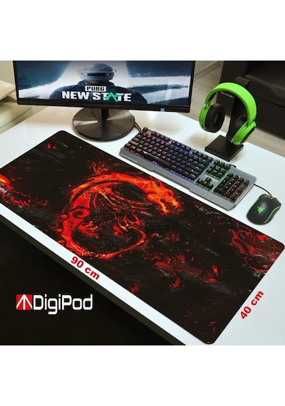 Digipod Gaming Oyuncu Mousepad 90x40 Xxl Kaymaz Taban Kızıl Ejderha 4mm Kalınlık