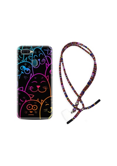 Oppo Ax7 Kılıf Rasta Boyun Askılı Neon Cats 1790