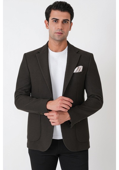 Slim Fit Torba Cepli Fitilli Dokuma Esnek Yünlü Haki Ceket C 747