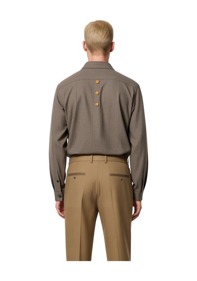 Ersefa Erkek Kışlık Flanel Dokuma Düğmeli Yaka Slim Fit Gömlek Konforlu bej