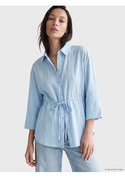 Lcw Everyday Mavi Çizgili Oversize Armürlü Kadın Gömlek