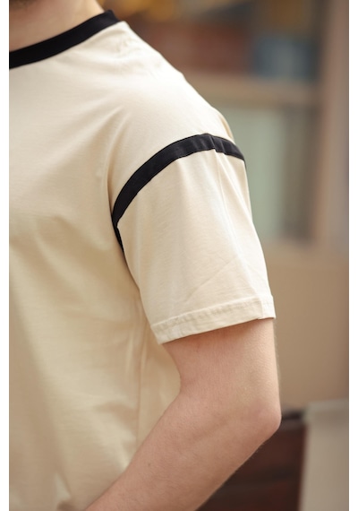 Madmext Bej Bisiklet Yaka Regular Fit Erkek T-shirt E7126 Bej