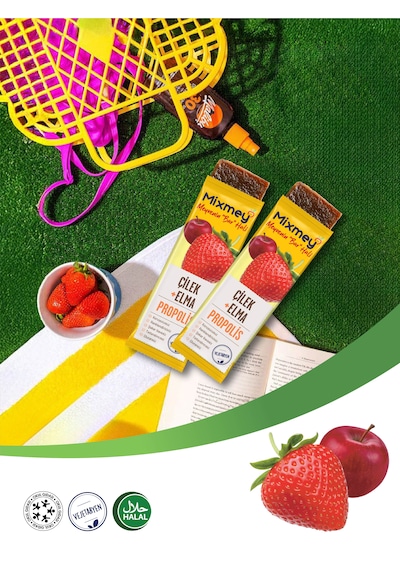 Mixmey Bee Propolis Çilek Meyve Barı 24 Adet | Atıştırmalıklar – Glutensiz (25GR X 24 ADET