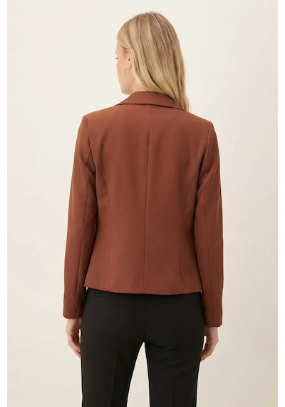 Armonika Kadın Koyu Kahve Erkek Yaka Kare Cepli Crop Ceket Arm-26k001026