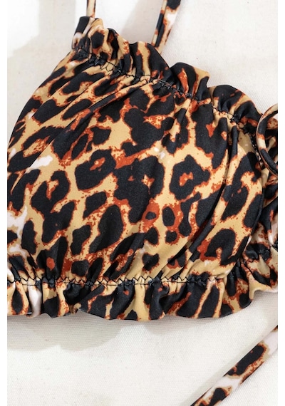 Angelsin Leopar Desenli İpli Tasarım Bağlamalı Bikini Üstü 001