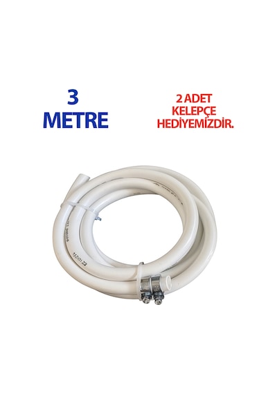 10 Mm Tüp Hortumu Yüksek Kaliteli Esnek Beyaz 3 M Uzunluğunda 2 Adet Kelepçe Hediyemizdir