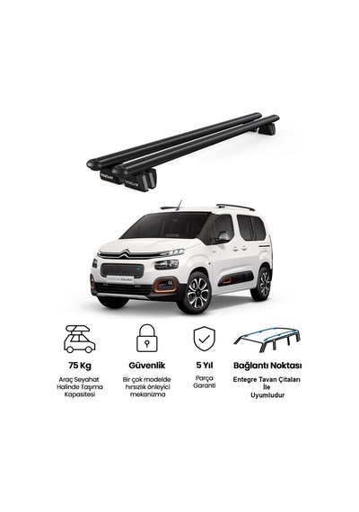 Pençe Citroen Berlingo 2019 Ve Sonrası Uyumlu Siyah Ara Atkı 135cm Port Bagaj Tavan Barı