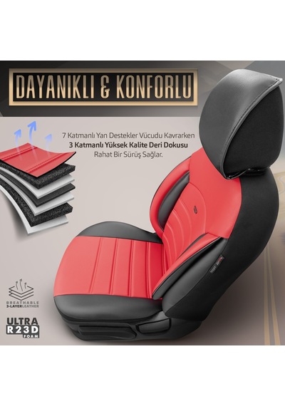 Inspire Design Premium Deri Ekstra Destekli Universal Oto Koltuk Kılıfı Tam Set