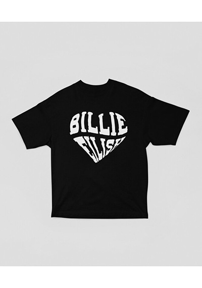 Sevbano Kalp Temalı Billie Eilish Yazılı Unisex Oversize Şarkıcı Tişört Siyah