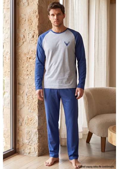 Siyah İnci Nakışlı Pamuklu Likralı Örme Pijama Takım 26241802 Saks