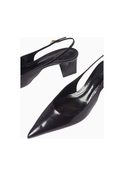 Schutz Rhonda 63 Siyah Rugan Deri Ayarlanabilir Slingback, Lüks Topuklu Ayakkabı