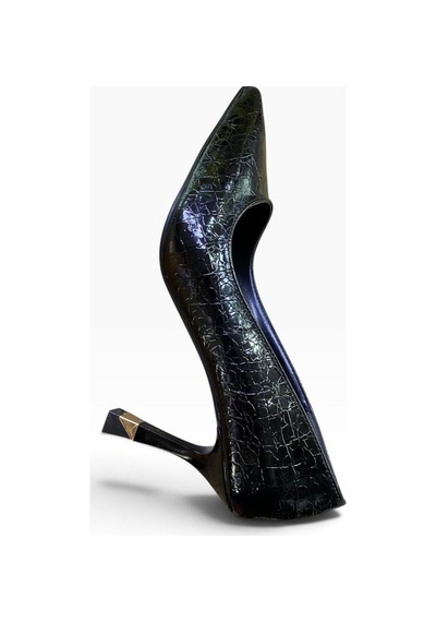 By Doğanrenas Kadın İnce Topuk Çatlak Rugan Suni Deri Stiletto Siyah - 942587474 Siyah