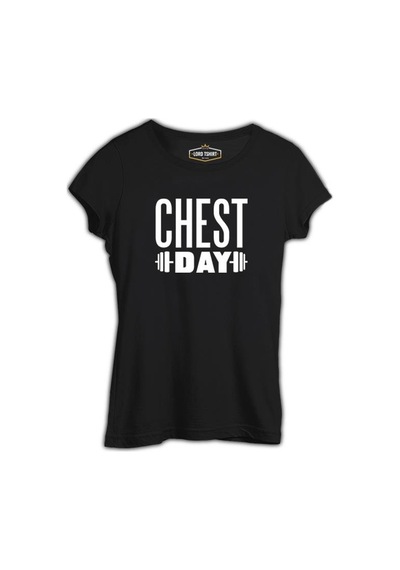 Bodybuilding Chest Day Siyah Kadın Tshirt 001