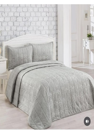 Merinos Yatak Örtüsü Çift Kişilik İpeksoft / Çeyizlik / Günlük Kullanım İçin Uygun Açık Gri