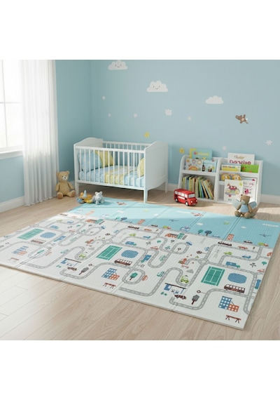 Katlanabilir Çift Taraflı Eğitici Çocuk Oyun Matı, Halısı 180x150 Taşıma Çantalı -london