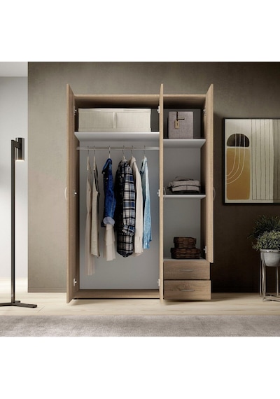 Ahu Giyinme Dolabı - Çok Amaçlı Dolap - Gardırop 120 Cm-3 Kapaklı-2 Çekmeceli