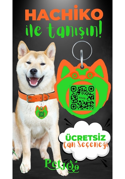 Petjoo 19.Hachiko Yeşil-Turuncu Qr'lı Köpek Künyesi