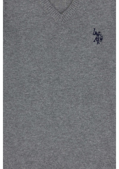 U.S. Polo Assn. Erkek Çocuk Gri Melanj Basic V Yaka Kazak 50294200-VR086