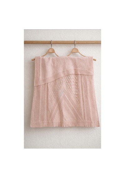 Ajurlu Pamuklu Örgü Bebek Battaniyesi -patik Hediyeli- Fiyonklu - İçi Wellsoft Tüylü - 80x100 CM Pembe - 856695291 Pembe
