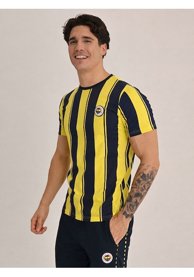 Fenerbahçe Erkek Trıbun Çubuklu Tshırt Lacıvert-sarı