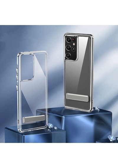 Galaxy S21 Ultra Kılıf Standlı Şeffaf Silikon Zore L-Stand Kılıf Renksiz
