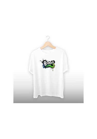 Booo Detaylı Unisex Tişört Beyaz