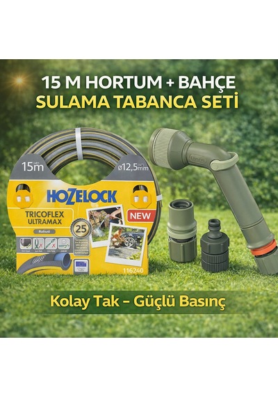 Bahçe Sulama Seti 5 Katmanlı Hozelock Hortum Verve Sulama Tabanca Seti İkisi Bir Arada