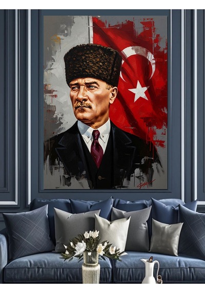 Atatürk Ve Şanlı Türk Bayrağı Dekoratif Kanvas - Mdf Ahşap Tablo